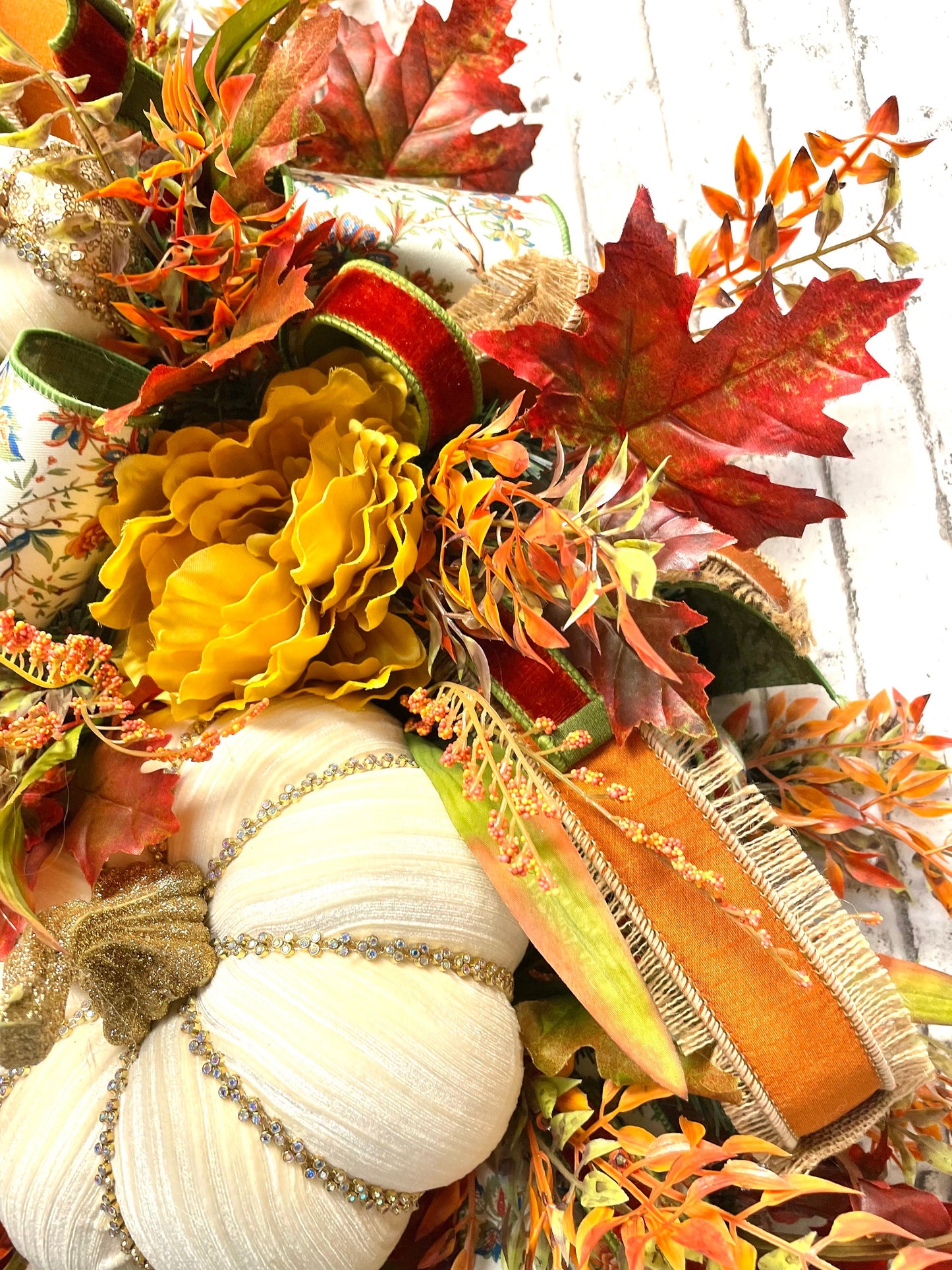 glam fall swag, designer pumpkin and jewels fall swag, glam fall wall decor, mark Robert’s  glam pumpkin, shipping included