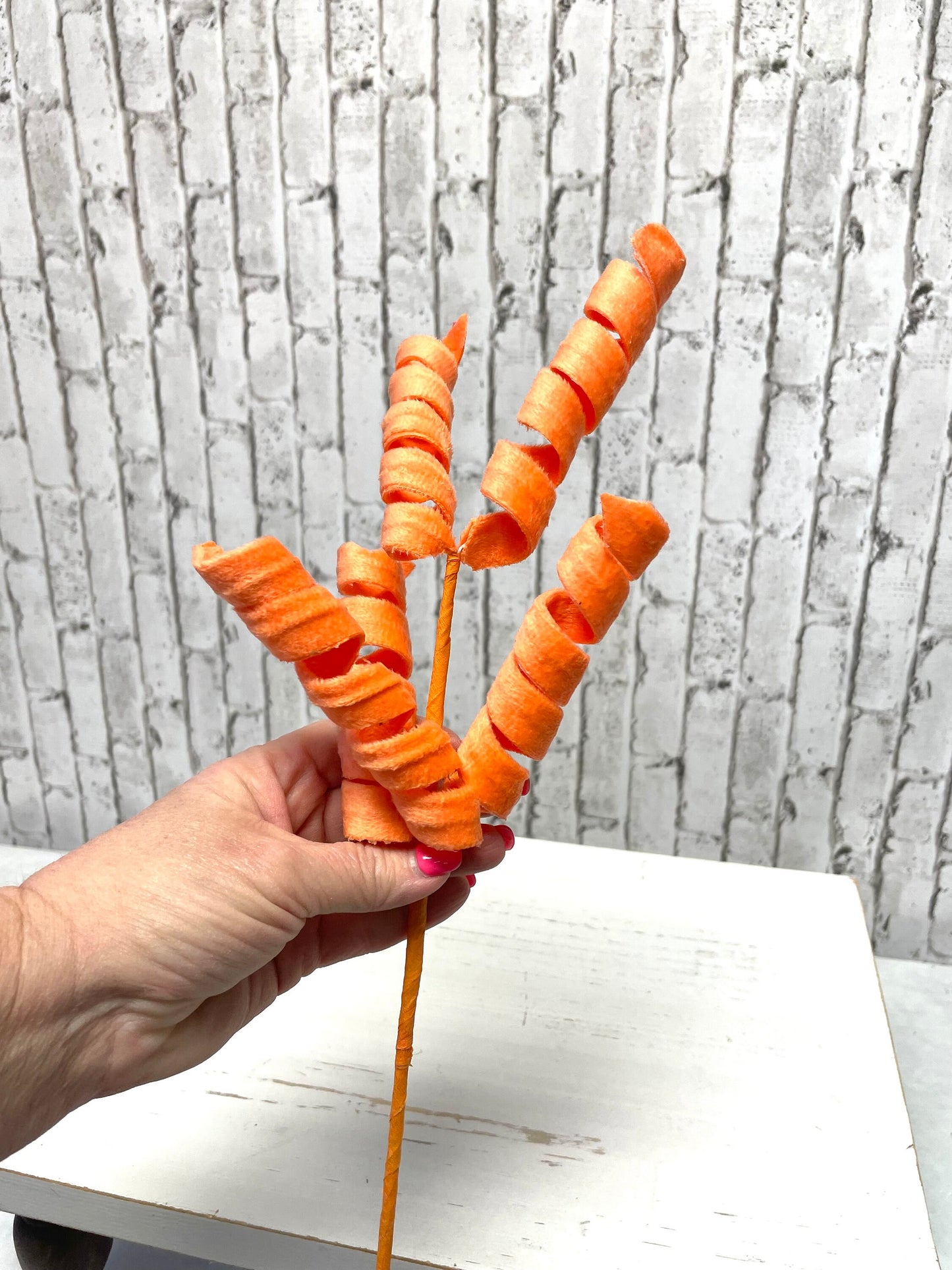 Orange velvet curly spray, 63388OR, orange curly spray, spring curly spray, Easter spray, spring spray, summer spray, fall spray