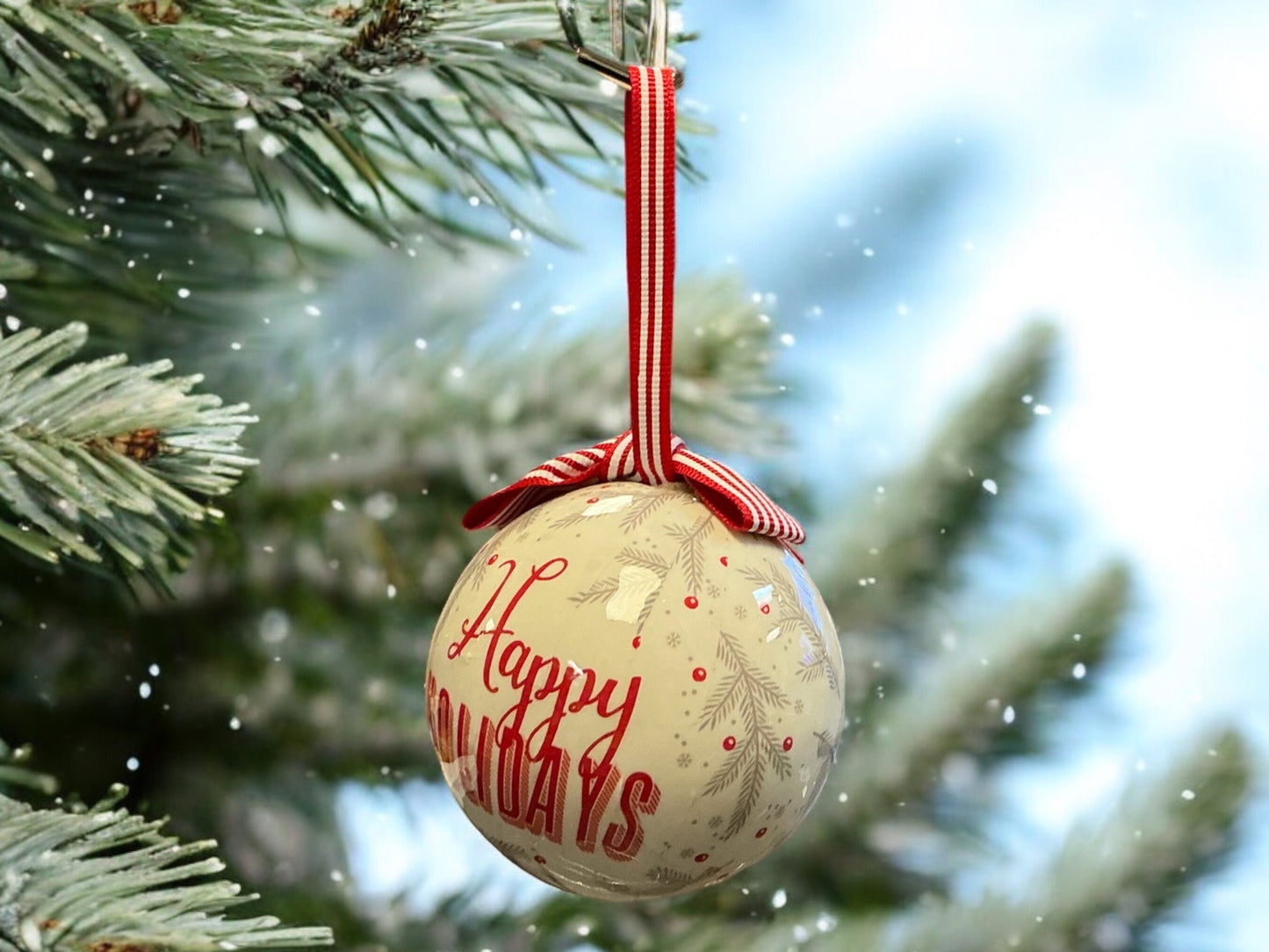 Happy Holidays Christmas Ornament (Grey, White, Red)