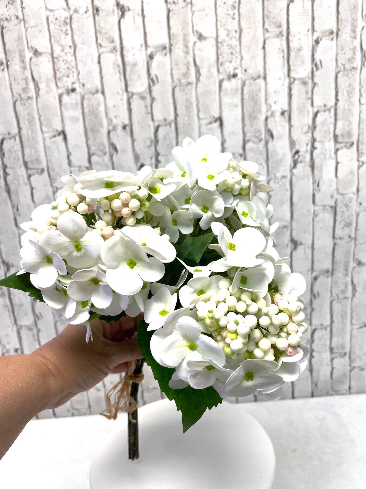 white hydrangea berry bundle, MTF23873, hydrangea bundle, silk florals, spring flowers, summer florals