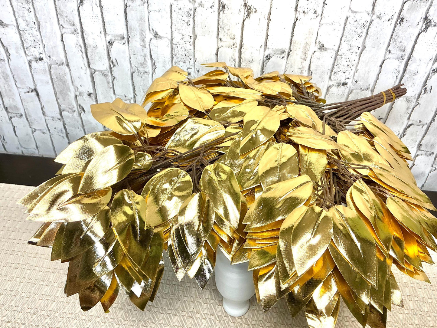 Metallic Gold Ficus Leaf Bundle, 12 pc, 23”L, XS244408