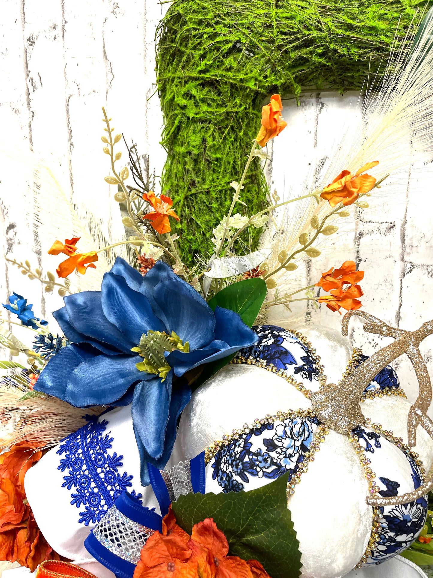 Fall wreath, fall boho wreath, fall decor, blue and orange fall wreath, pumpkin wreath, blue and orange boho decor, shipping included