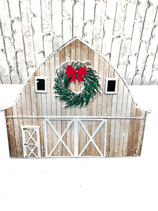 barn Christmas sign, MD0730, barn wreath sign, Christmas barn wreath sign