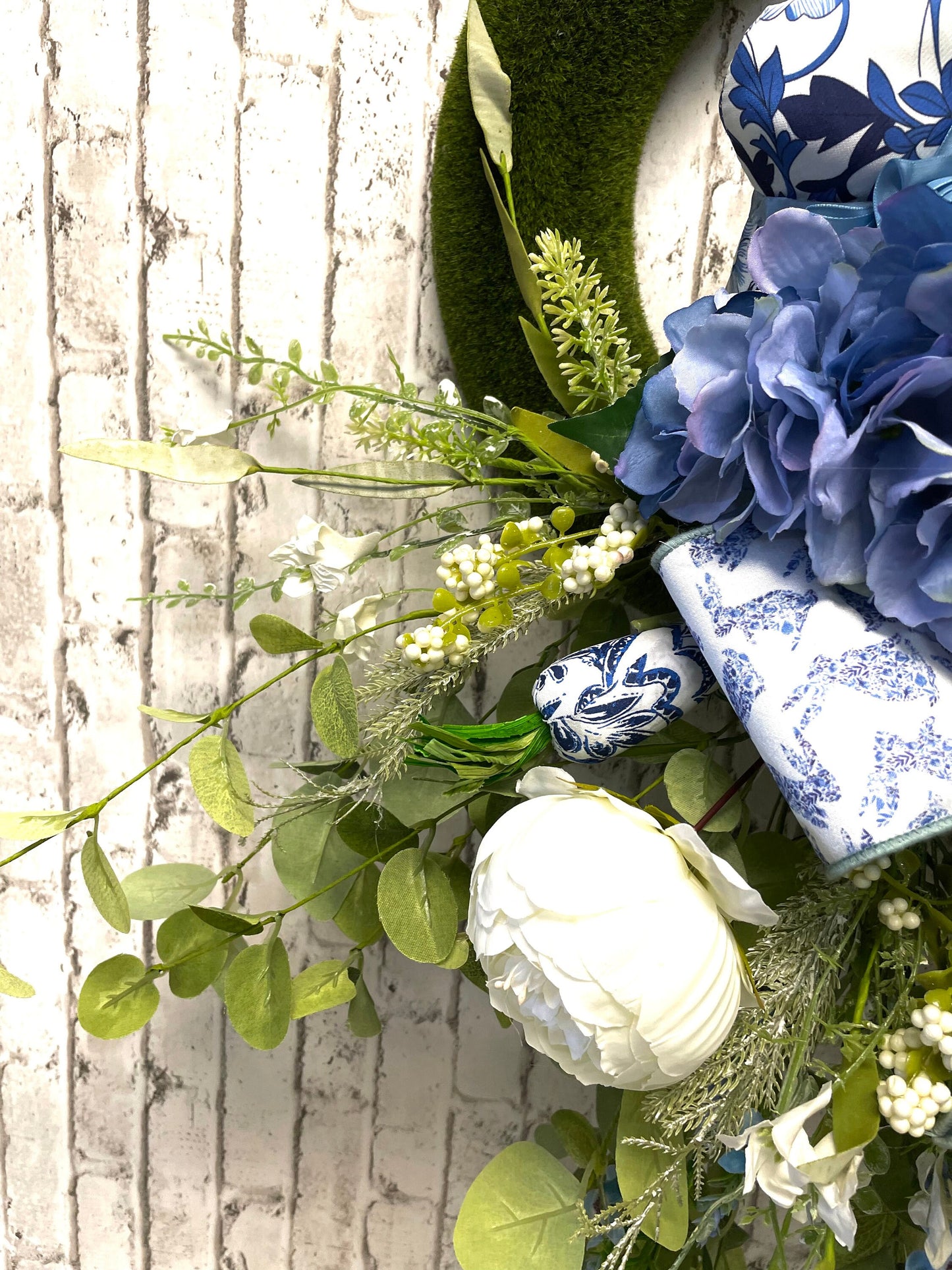 Easter wreath, bunny wreath, Easter decor, bunny decor, blue toile wreath, Easter gift, Easter door hanger, gift, shipping included in price