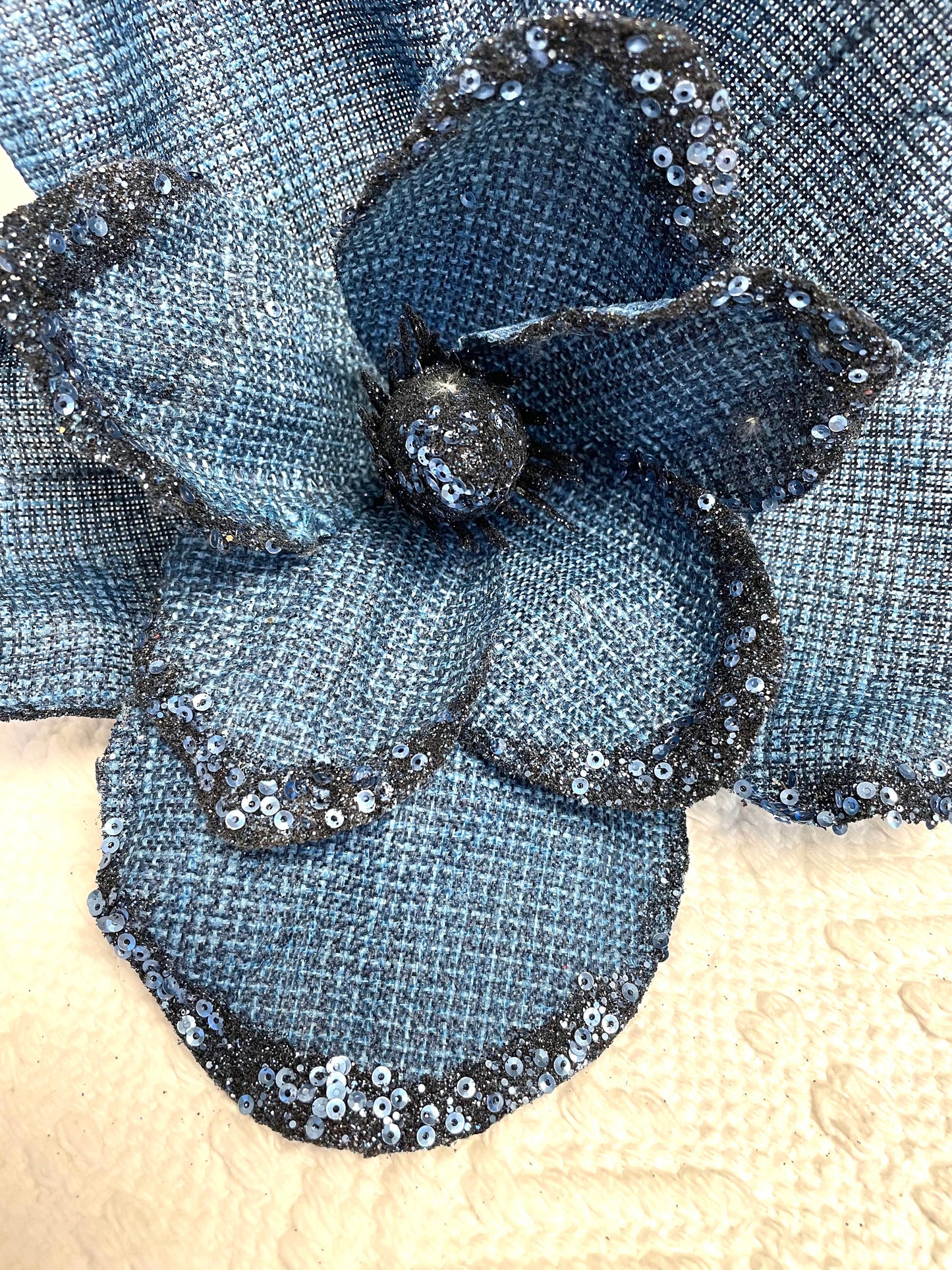 Navy burlap magnolia, navy magnolia with glitter edges, 101279