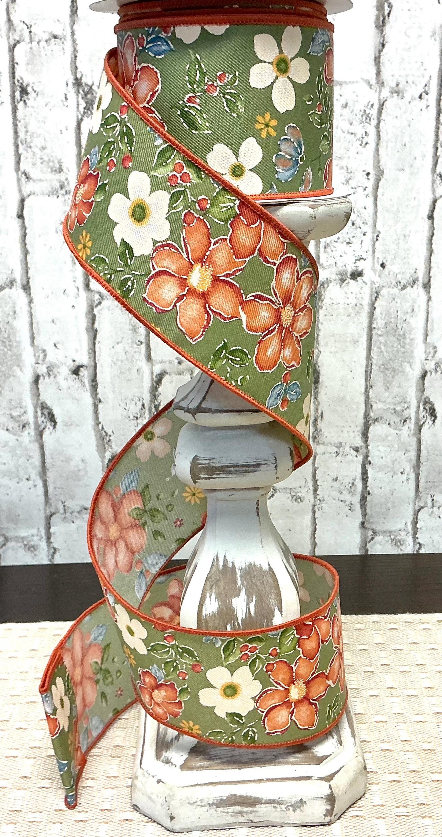 Watercolor Flowers ribbon, 2.5” x 10YD, Wired, RGF1157YN