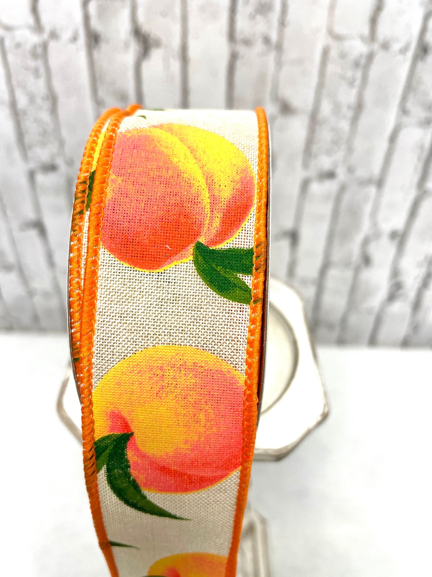 Peach ribbon, peaches ribbon, RGC1223C2, burlap ribbon with peaches