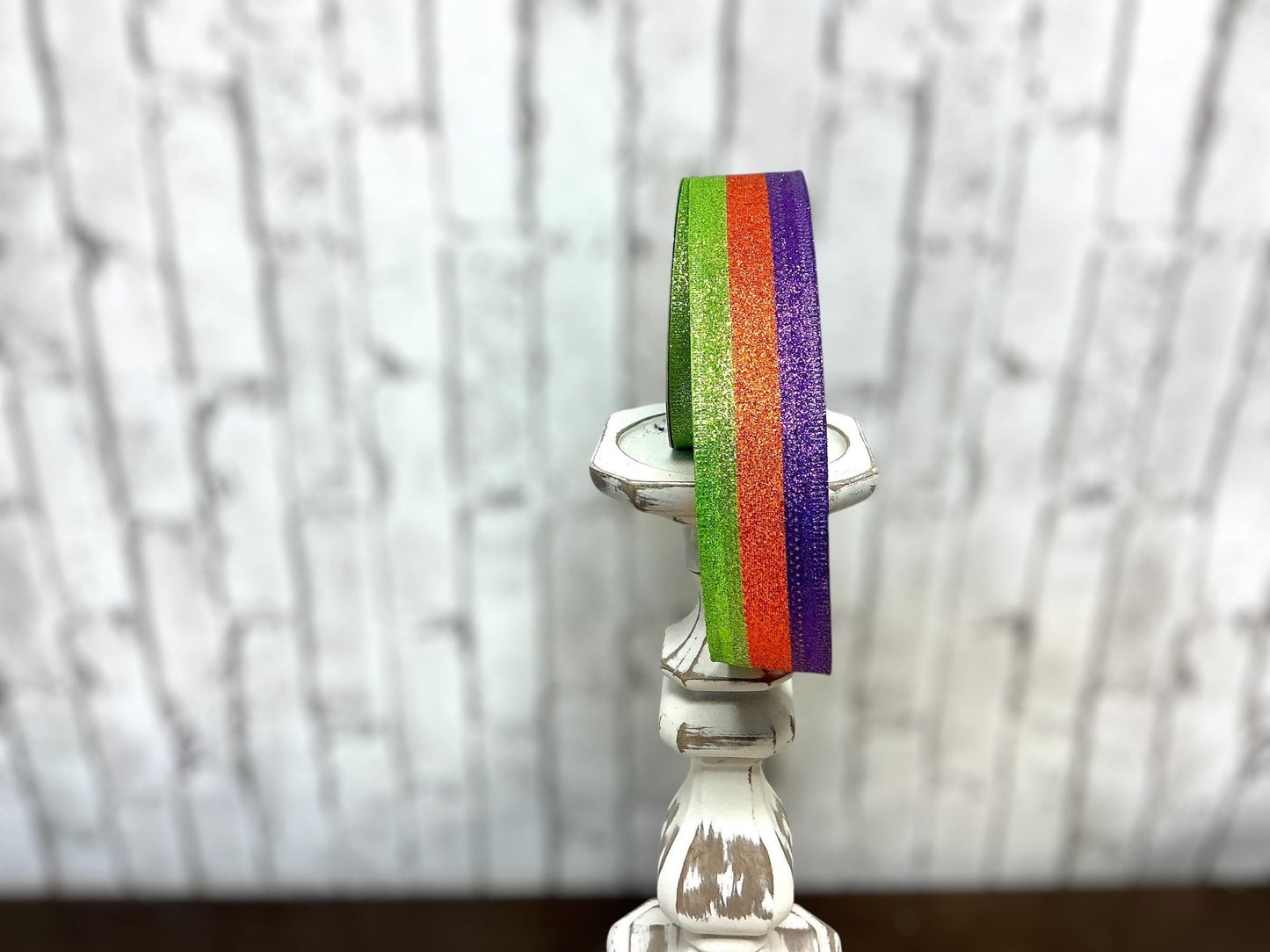 Lime/Orange/Purple Stripe Glitter Ribbon,1.5”x10YD, RGA 8219E9