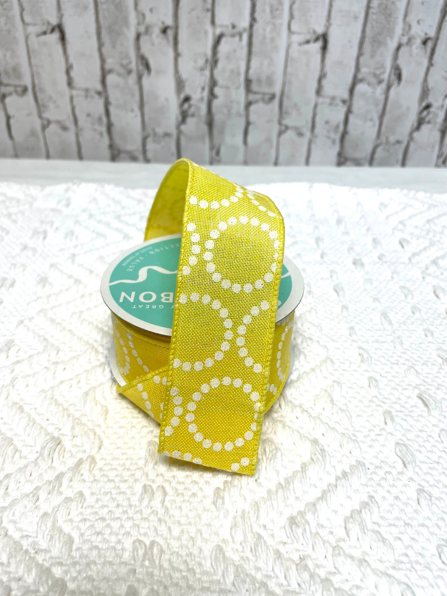 Yellow pearl bead burlap ribbon, RGO130529