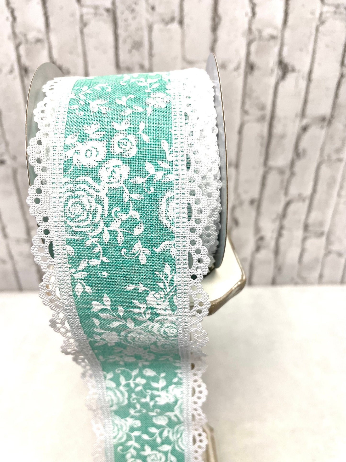 RGA8484X8, teal lace ribbon, teal rose print ribbon
