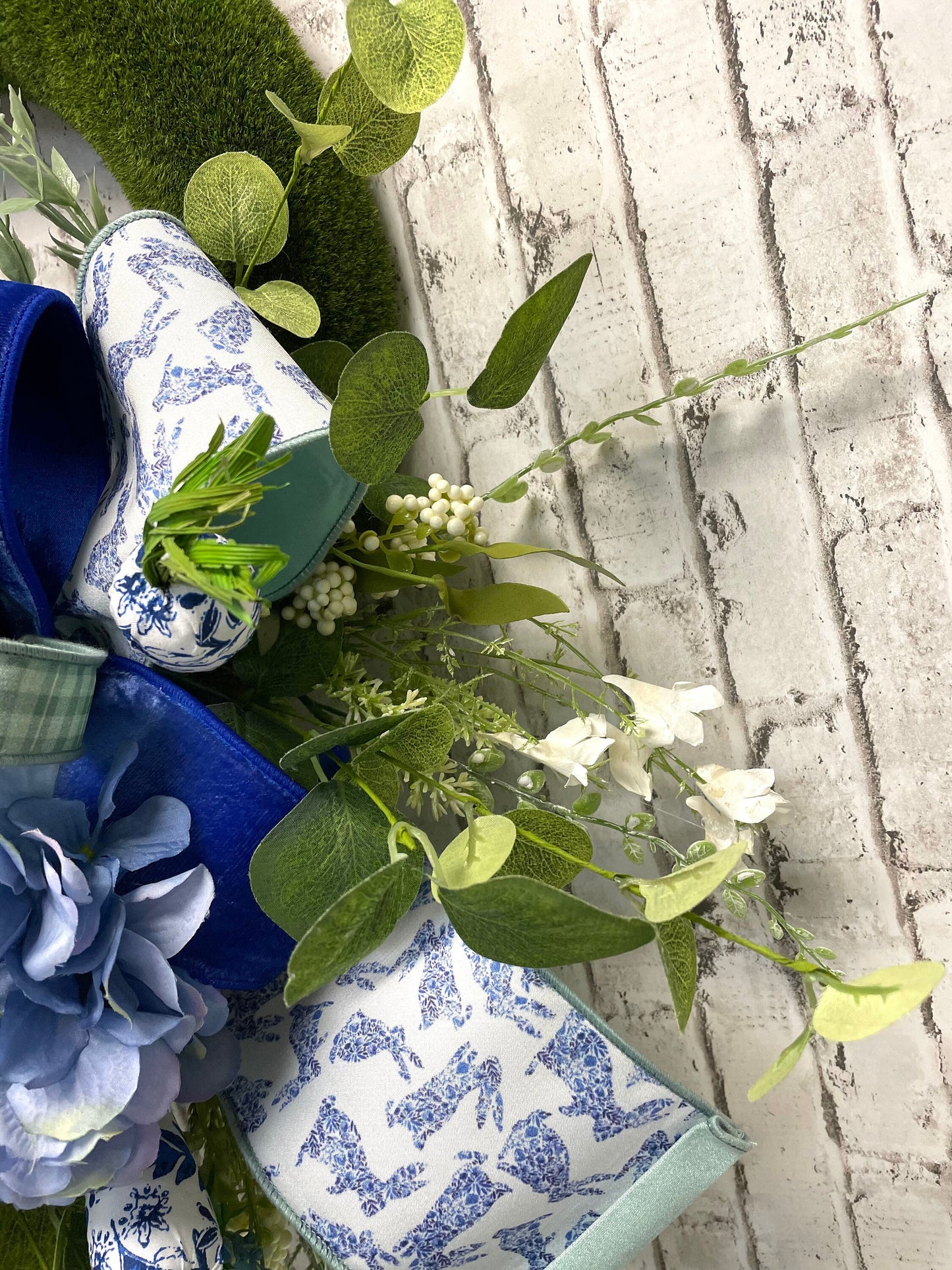Easter wreath, bunny wreath, Easter decor, bunny decor, blue toile wreath, Easter gift, Easter door hanger, gift, shipping included in price