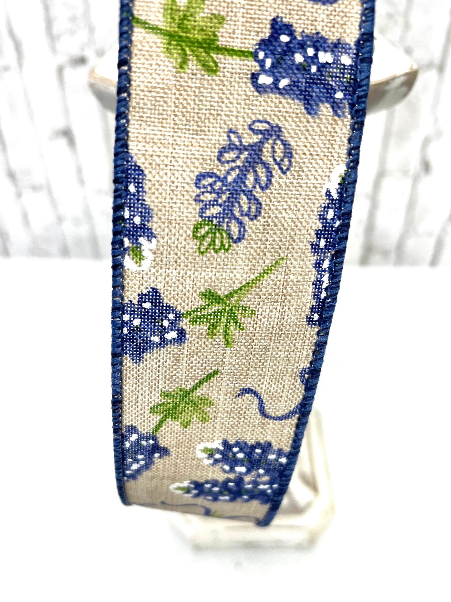 Burlap with blue bonnets, RGF108418, blue bonnet ribbon, spring ribbon, summer ribbon