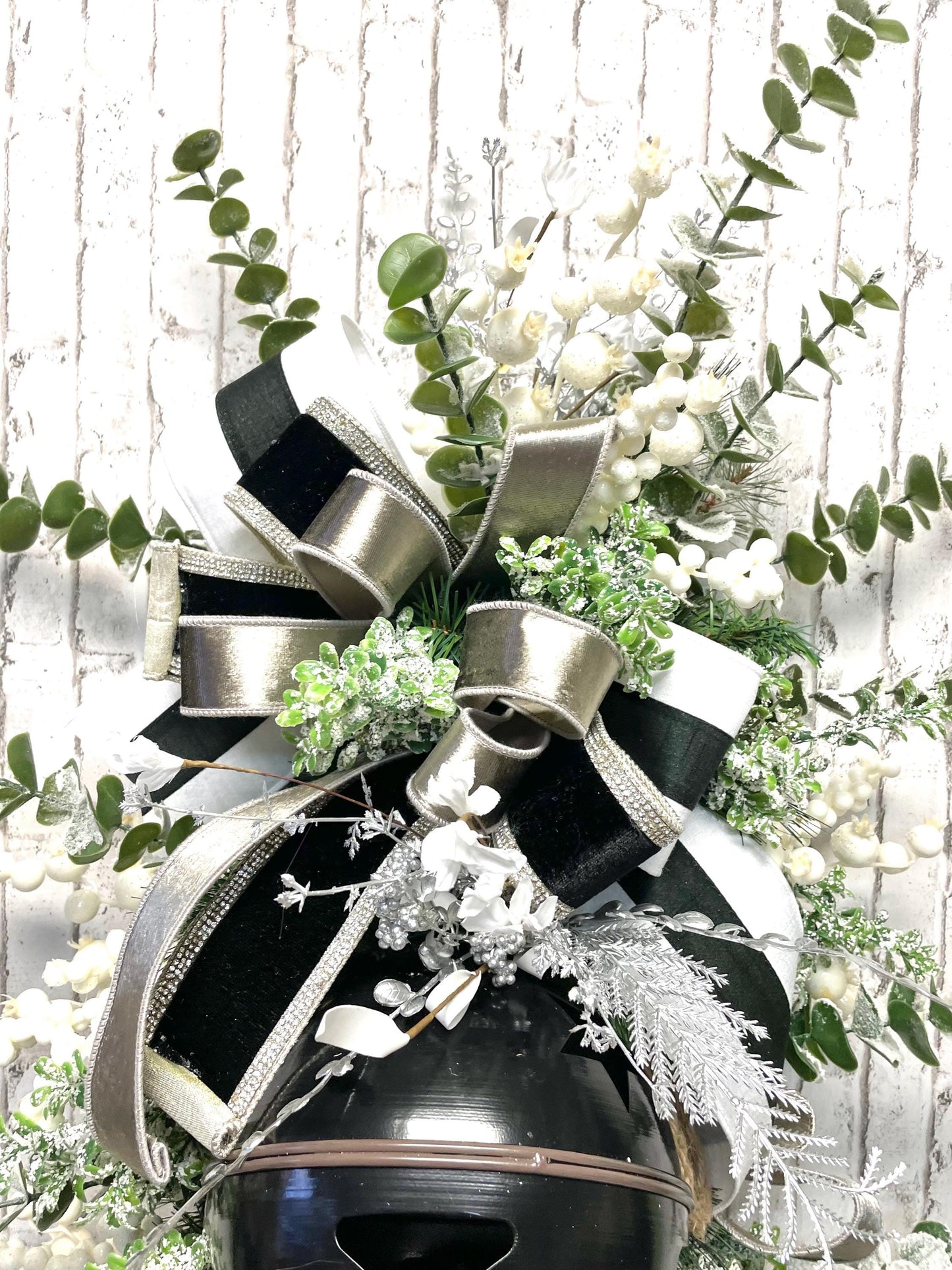 modern rustic xxl black and white bell Christmas swag, xxl country black bell Christmas decor, Christmas wall decor, shipping included