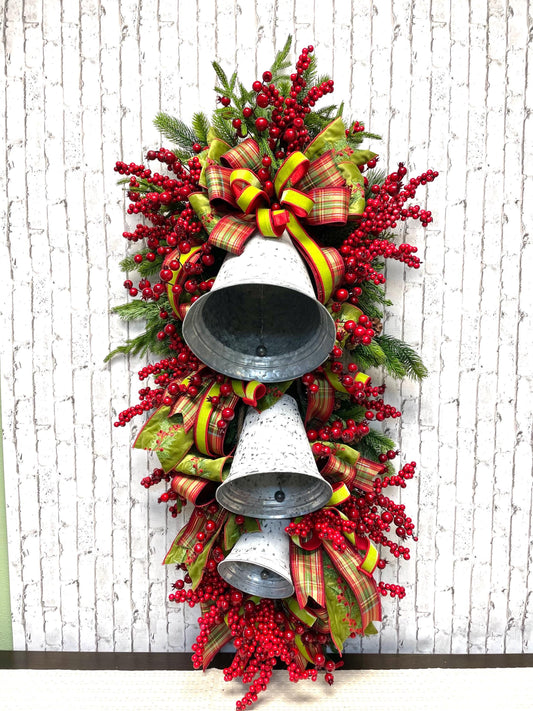 Big and incharge  XXL Christmas traditional country vintage bells and berries swag,  Christmas swag,  country swag, free shipping.