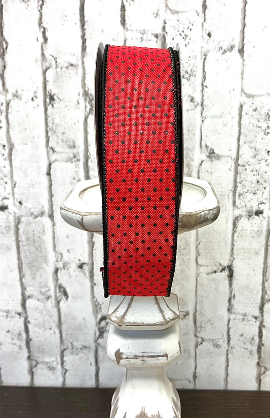 Red with Black dots Ribbon, 1.5” x 10 YD, RGO1685MA