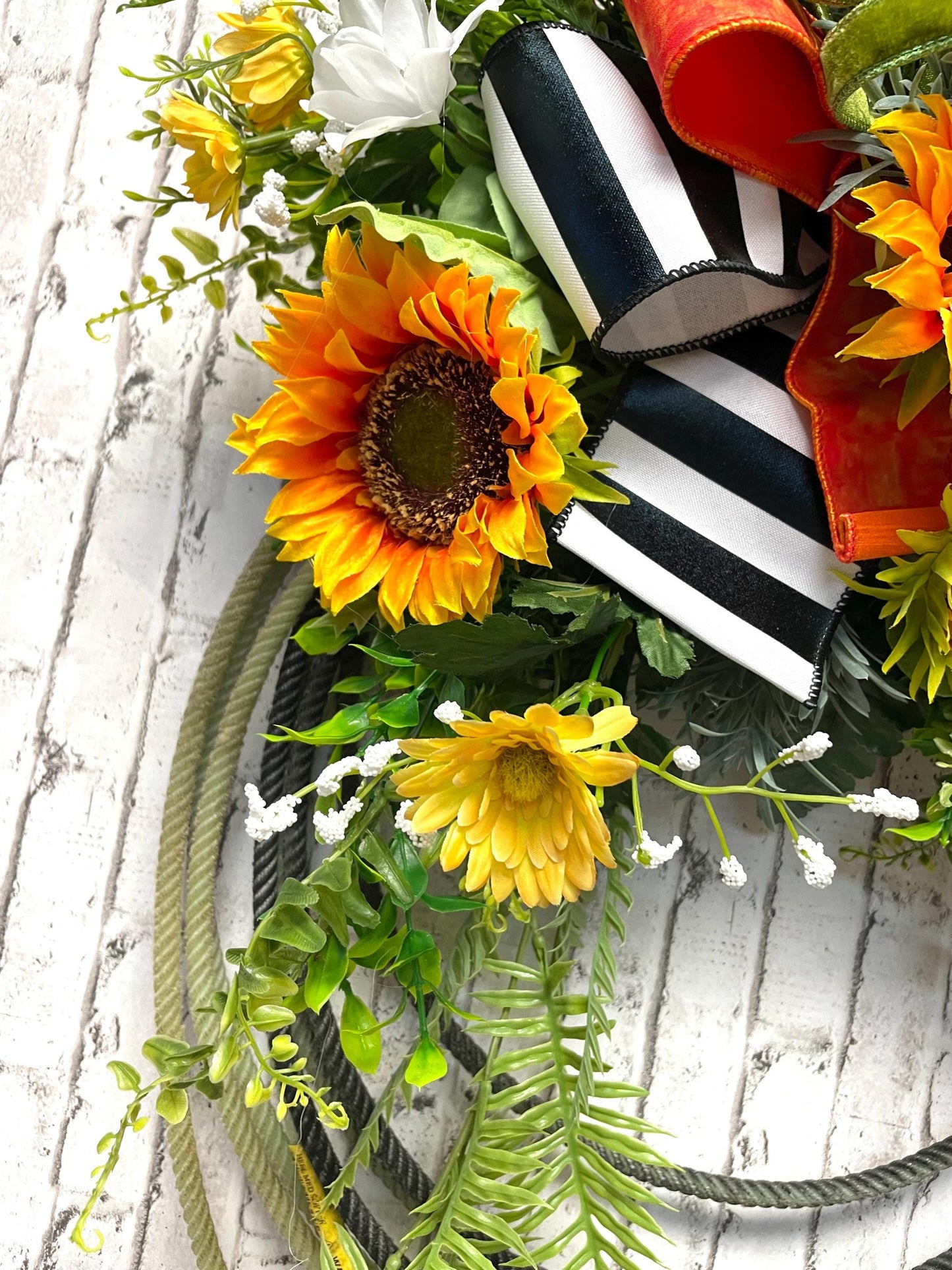 sunflower lariat rope wreath, used rodeo rope wreath, spring wreath, summer wreath, sunflower wreath, free shipping