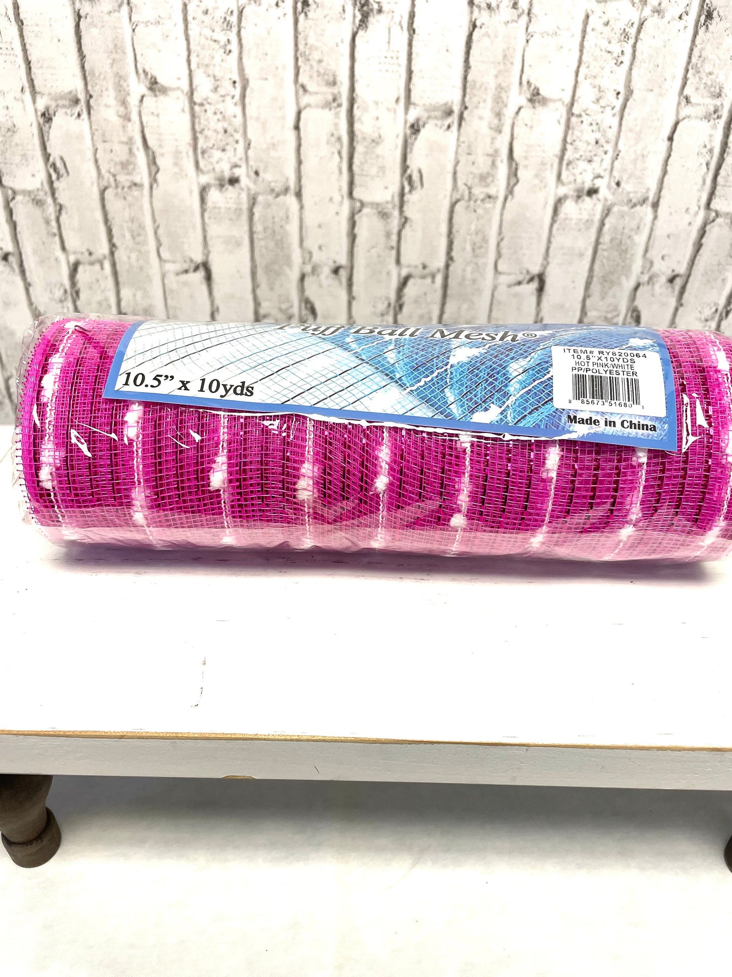 Hot pink mesh, RY820064, hot pink puff ball mesh
