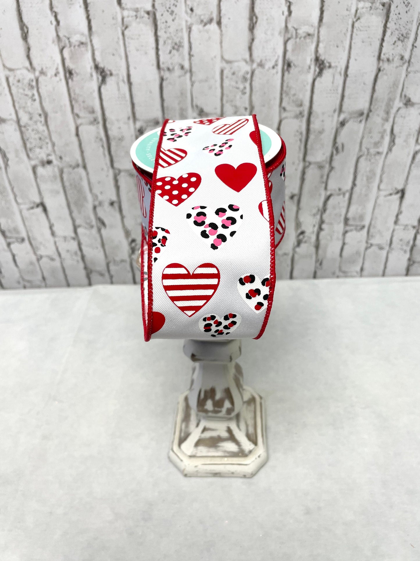 RGC177727, multi heart ribbon, white with hearts ribbon
