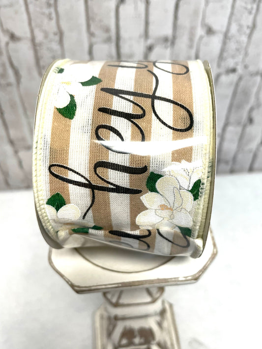 magnolia ribbon, RGA1555A2, hey yall ribbon, everyday magnolia ribbon, striped magnolia ribbon