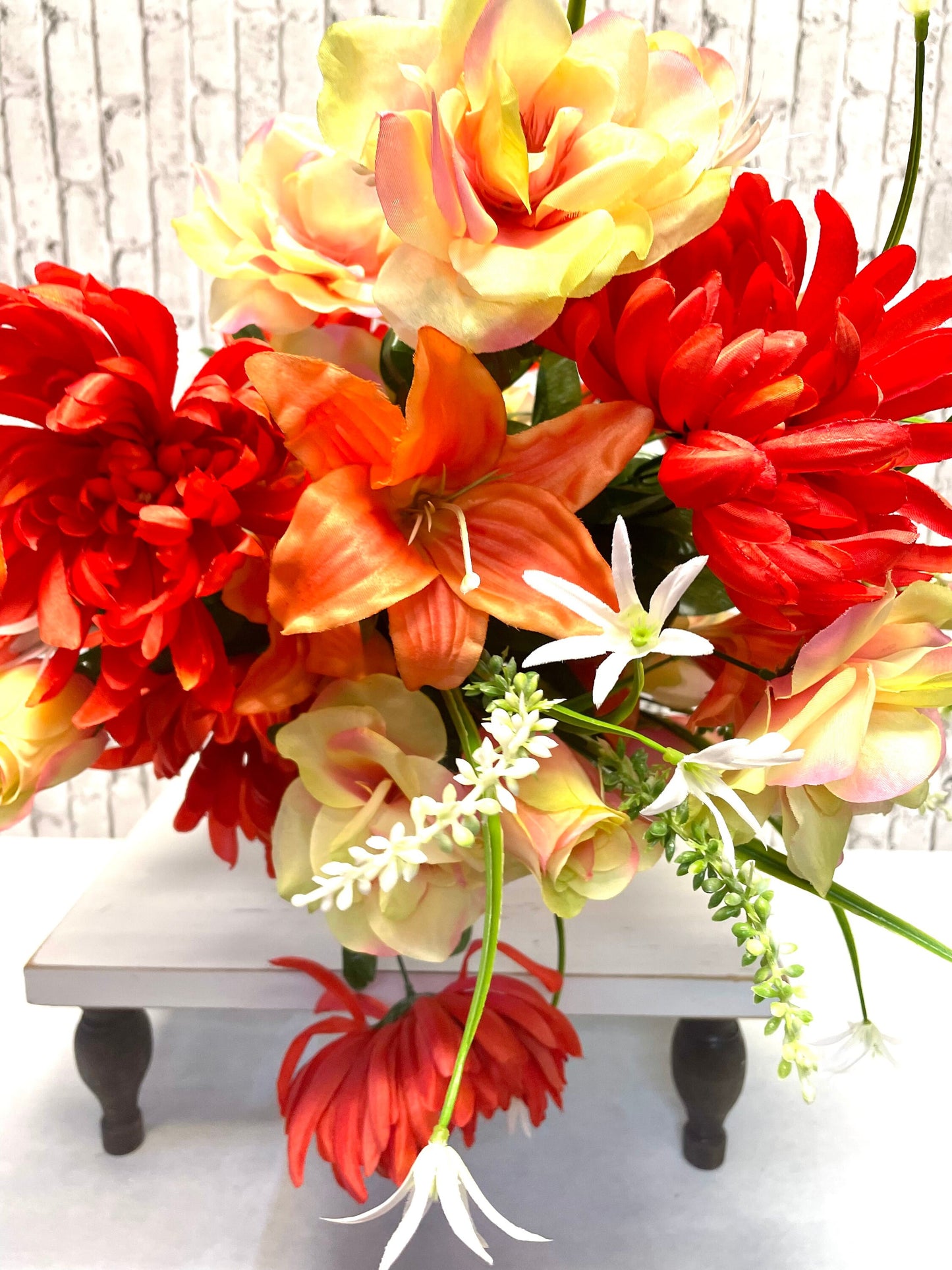 Mum Lily rose bush, 35101COOR, silk floral bush, orange silk flowers, orange silk bush, spring florals, summer florals