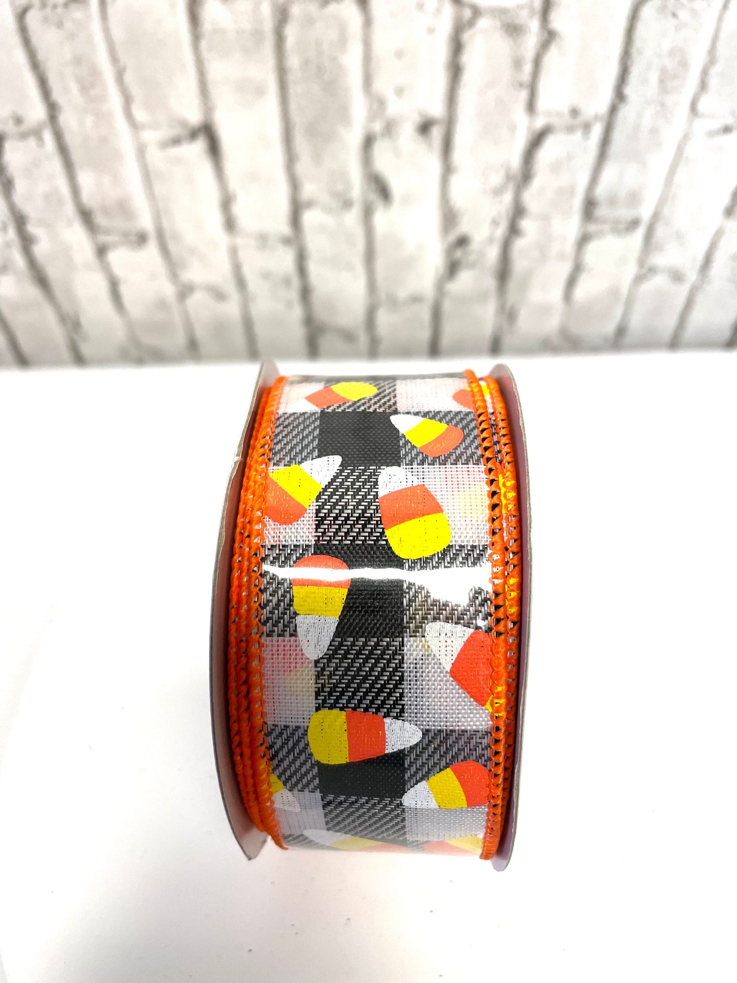 candy corn Buffalo plaid Halloween ribbon, RGF1055x6, Halloween candy corn ribbon, fall ribbon, Halloween ribbon