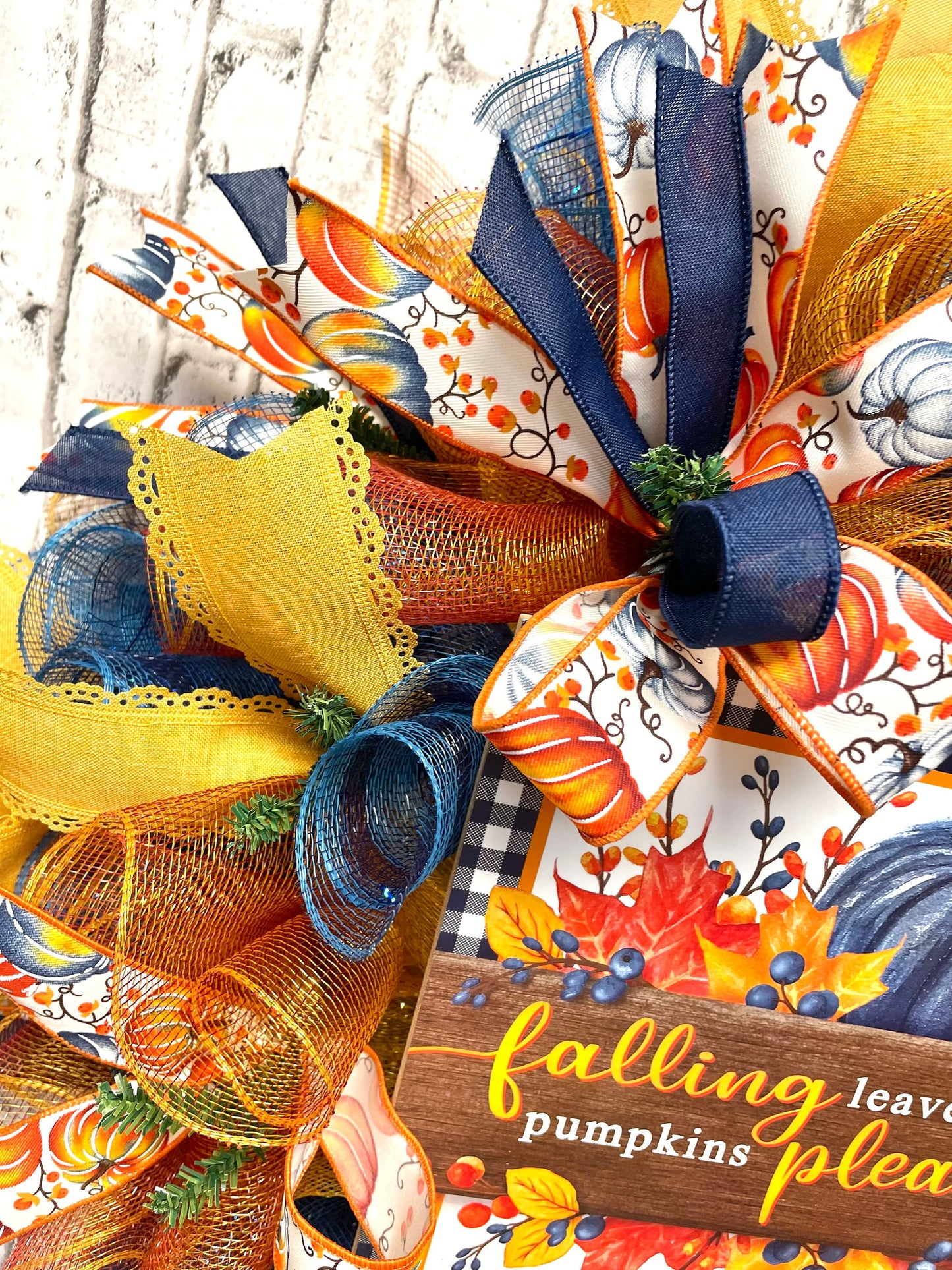 Fall wreath, blue fall wreath, fall mesh wreath, housewarming gift, birthday gift, blue pumpkin wreath, shipping included in price.