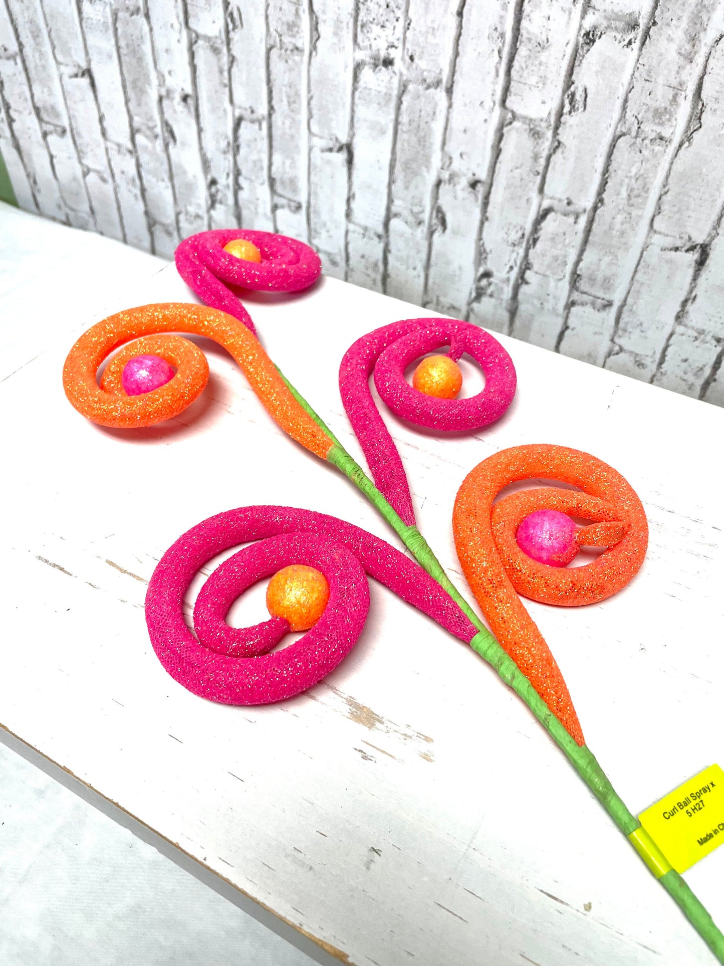 Hot pink and orange curly ball spray, 63440BTOR, spring curly ball spray, Easter curly ball spray, summer curly ball spray, Halloween spray