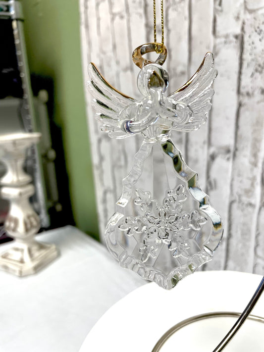 glass angel wreath embellishment, Christmas ornament, religious, unique gift.