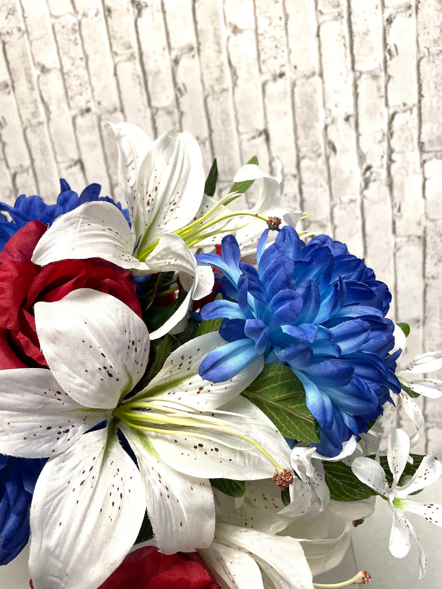 Patriotic silk bush, patriotic bush, patriotic cemetery silk flowers, 35121RWB,
