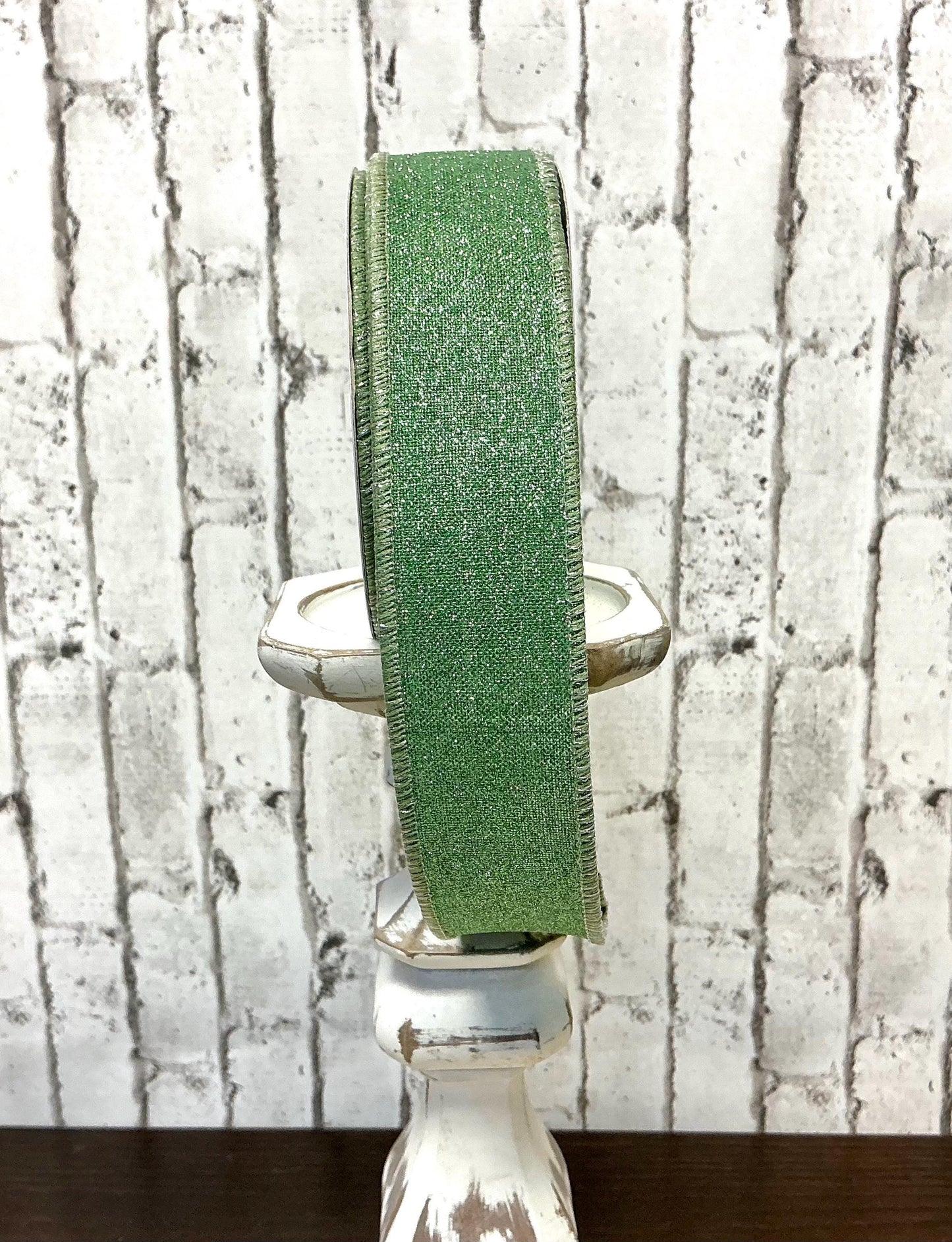 Sage Green Shimmer Ribbon, 1.5” x 10YD, Wired, RGE138089
