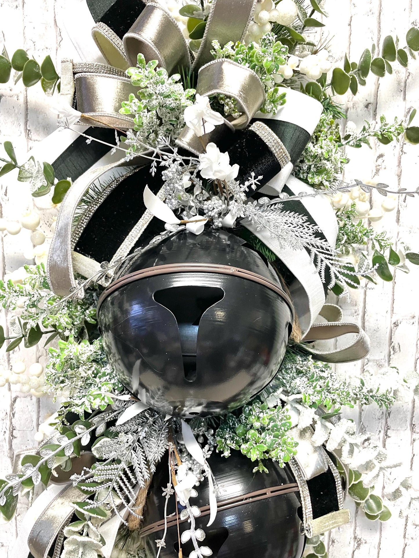 modern rustic xxl black and white bell Christmas swag, xxl country black bell Christmas decor, Christmas wall decor, shipping included