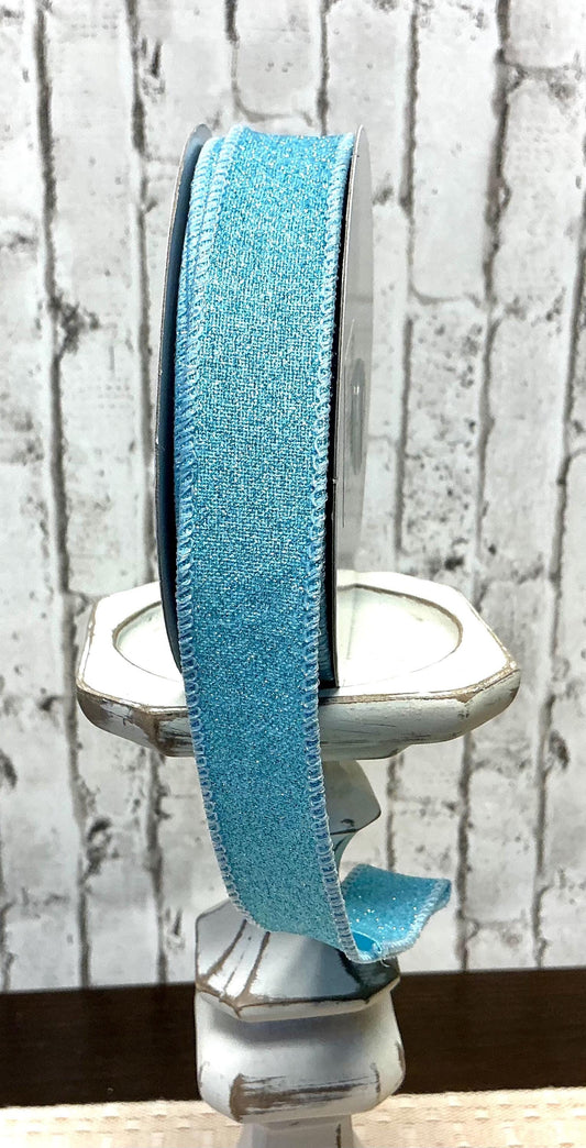 Pale blue Shimmer Ribbon, 7/8” x 10YD, Wired, RGE7380H1