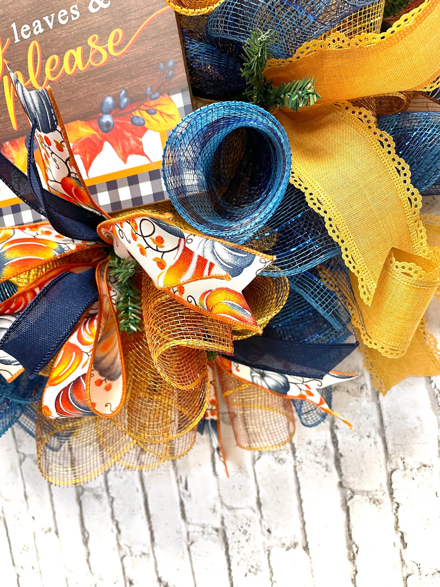 Fall wreath, blue fall wreath, fall mesh wreath, housewarming gift, birthday gift, blue pumpkin wreath, shipping included in price.
