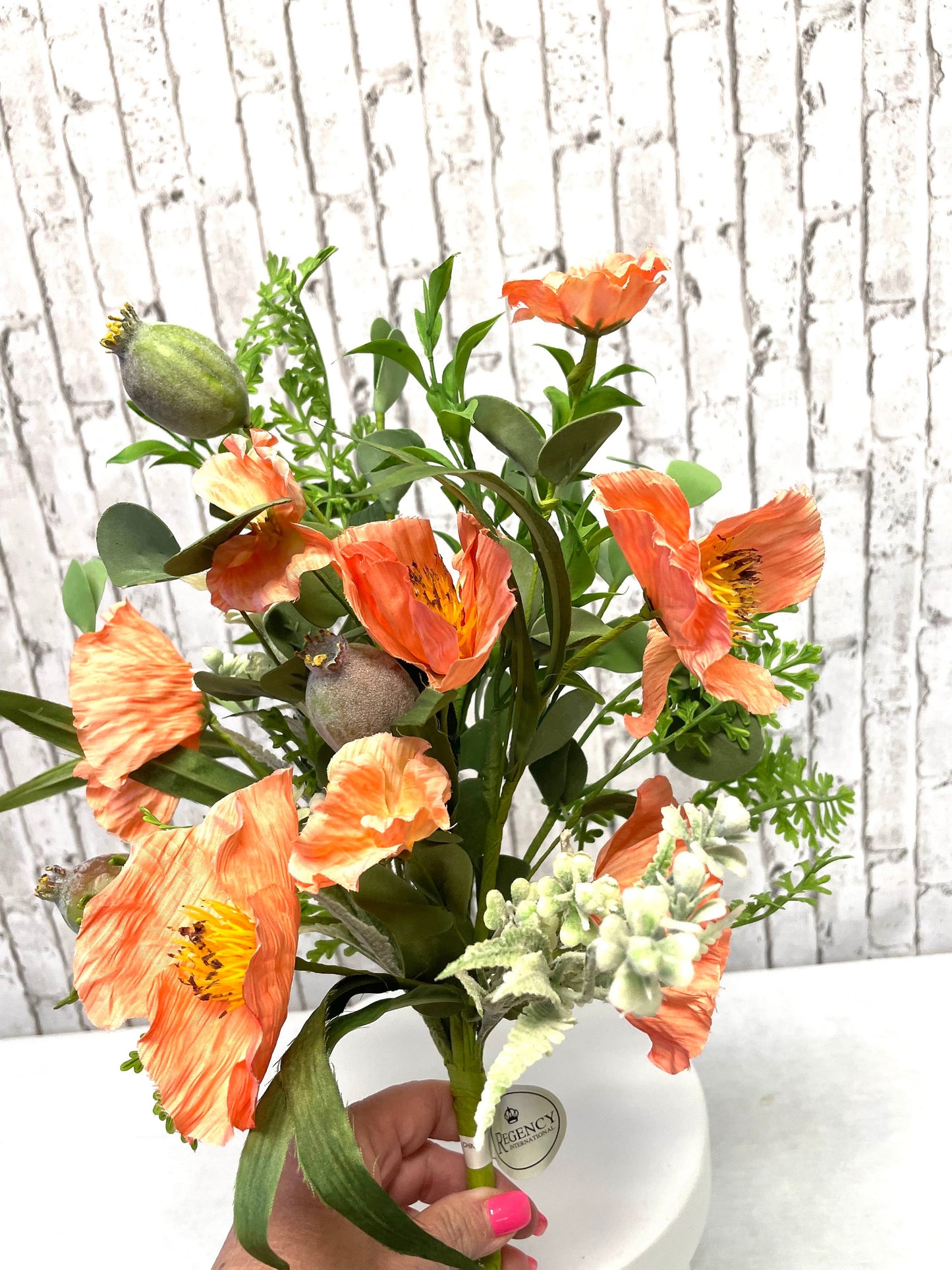 poppy bush, peach floral bush, MTF23113-coral, coral poppy pod bush