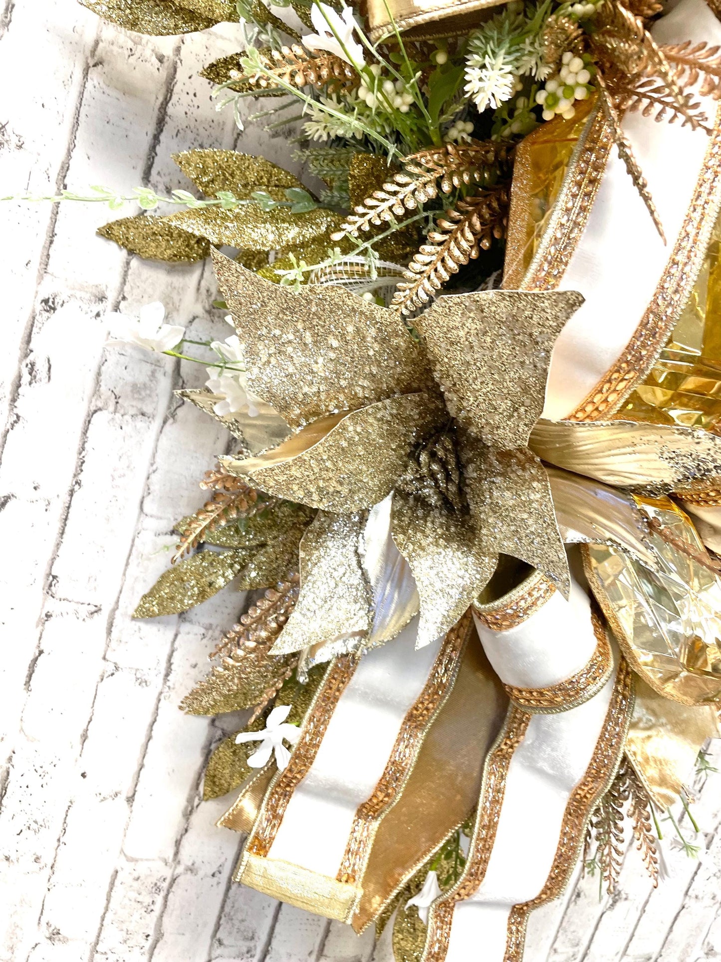 Gold and white glam jewel swag, glam Christmas swag, white and Gold glam Christmas swag, Christmas decor, shipping included in price