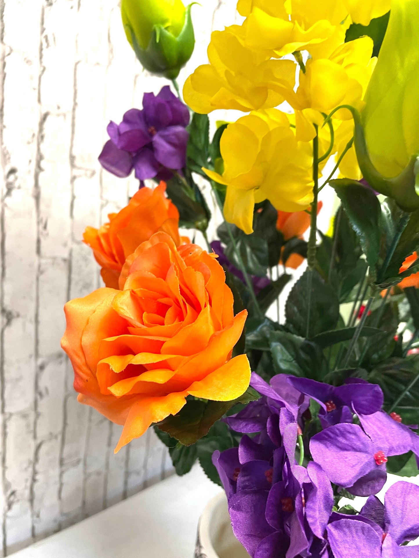 Spring bush, orange, purple, yellow