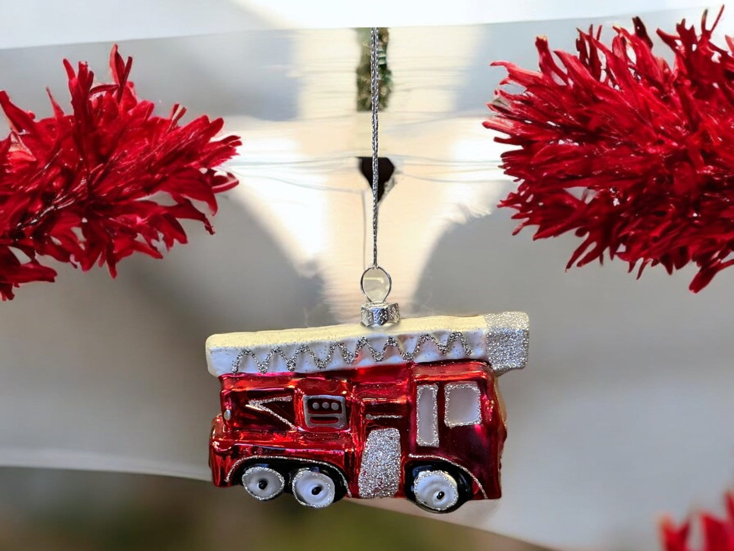 Firetruck Christmas Ornament, Blown glass