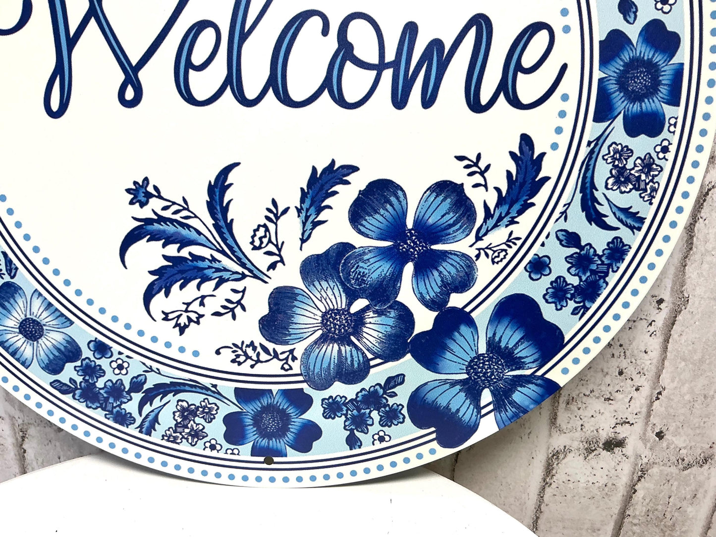 Welcome Sign, Blue and White, 12”, MD1356