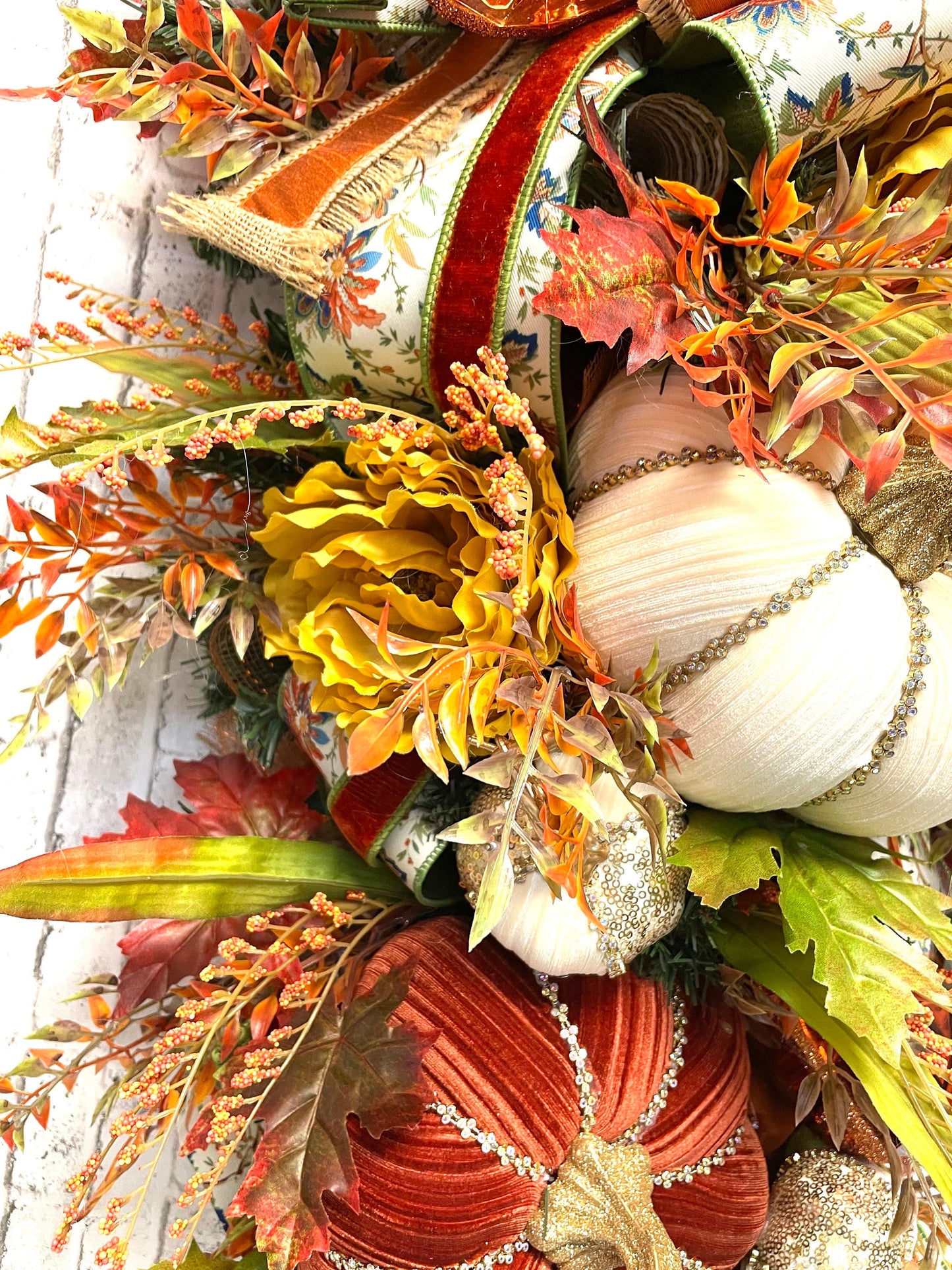 glam fall swag, designer pumpkin and jewels fall swag, glam fall wall decor, mark Robert’s  glam pumpkin, shipping included