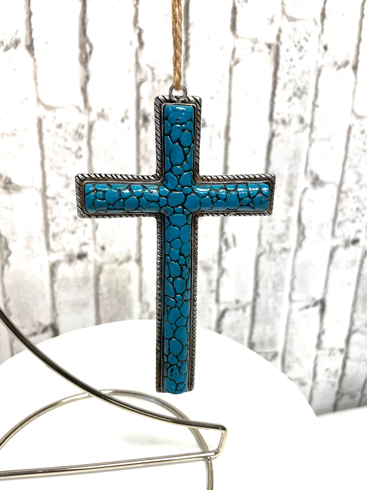 turquoise cross wreath attachment, Christmas ornament, unique gift