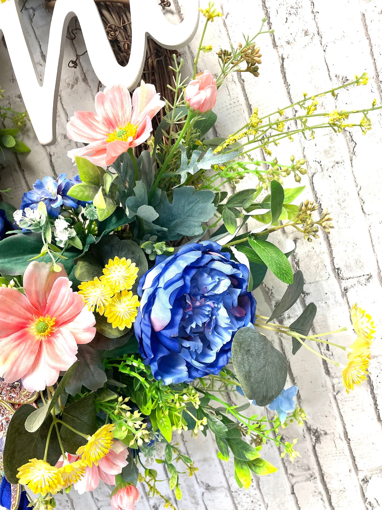 spring wreath, summer wreath, grapevine wreath, peach wreath, blue wreath, housewarming gift, butterfly wreath, shipping included