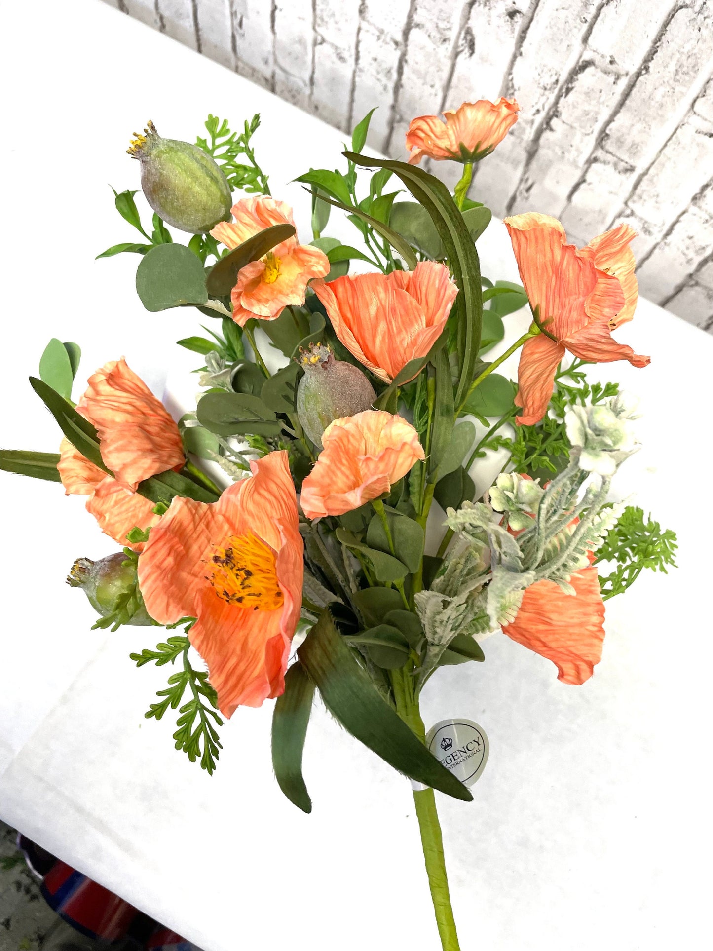 poppy bush, peach floral bush, MTF23113-coral, coral poppy pod bush
