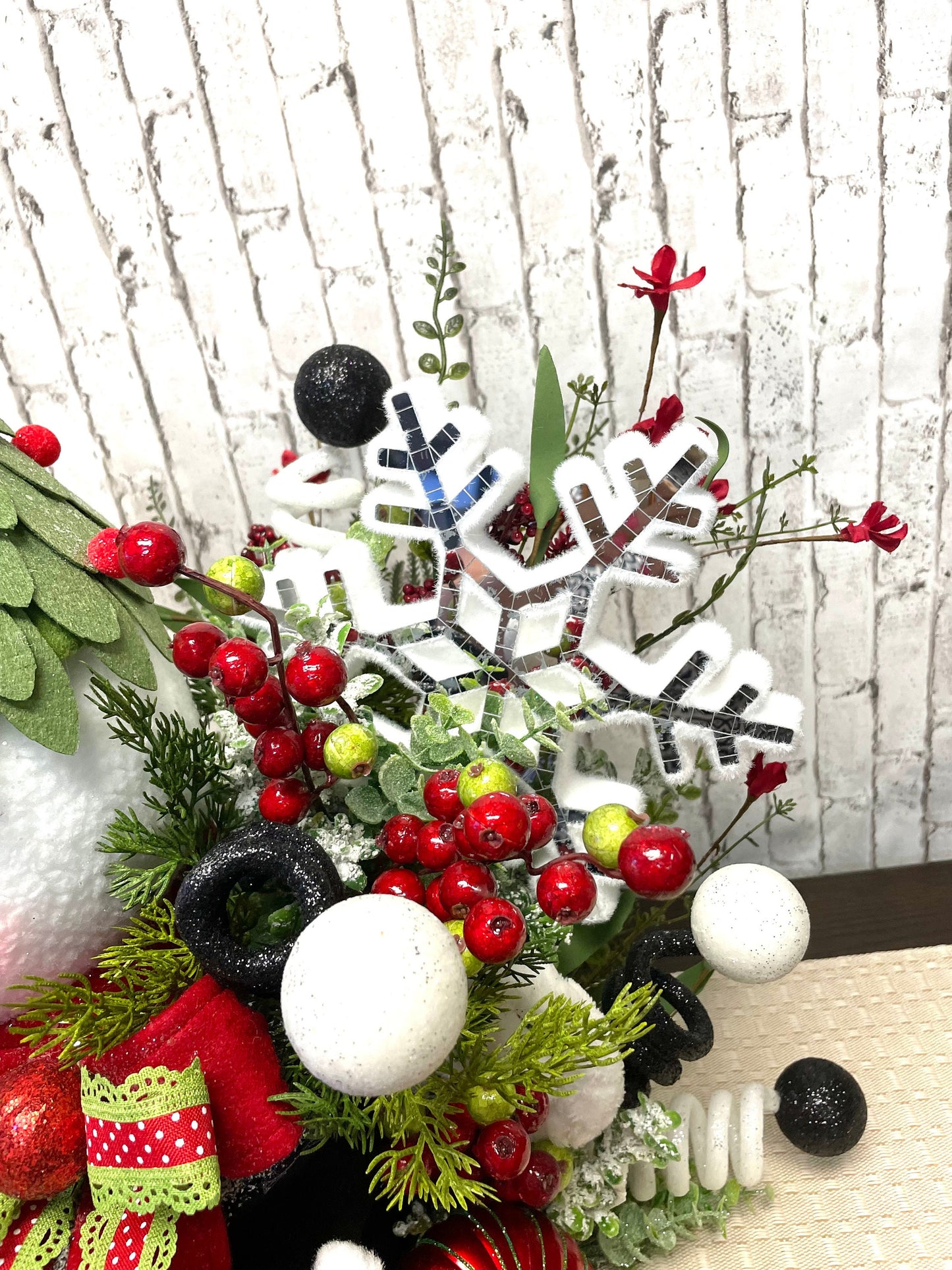 Snowman tree topper, Christmas tree topper, black hat tree topper, snow theme tree topper, Christmas decor, shipping included