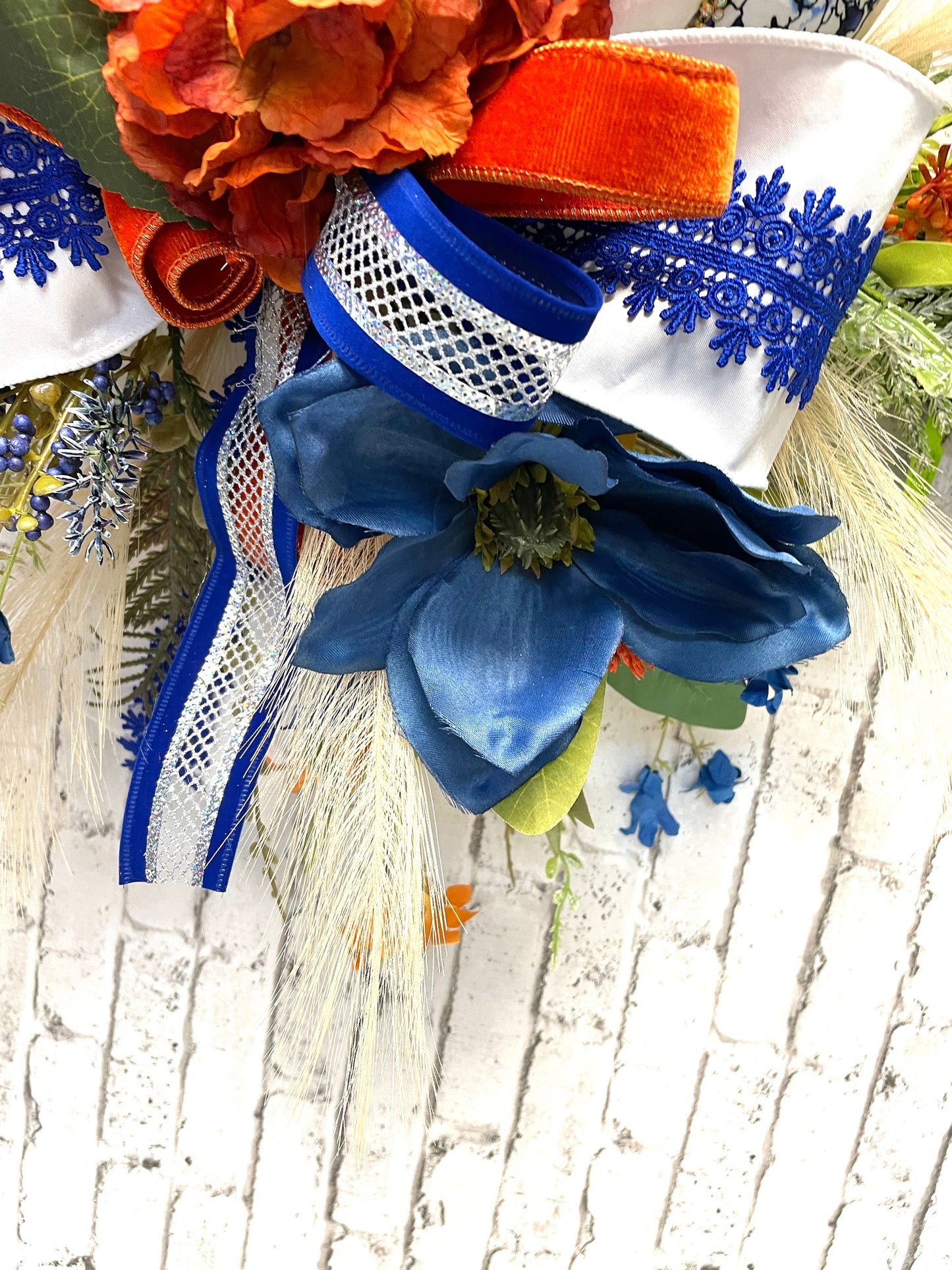 Fall wreath, fall boho wreath, fall decor, blue and orange fall wreath, pumpkin wreath, blue and orange boho decor, shipping included