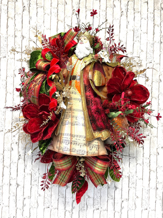 Santa wreath, traditional Santa wreath, Saint Nicholas wreath, traditional Christmas wreath, vintage Santa Christmas wreath, shipping includ