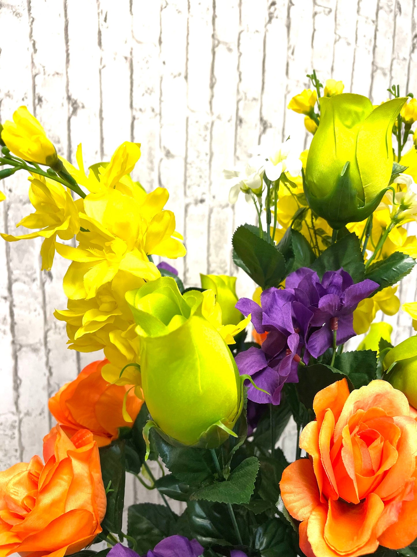 Spring bush, orange, purple, yellow