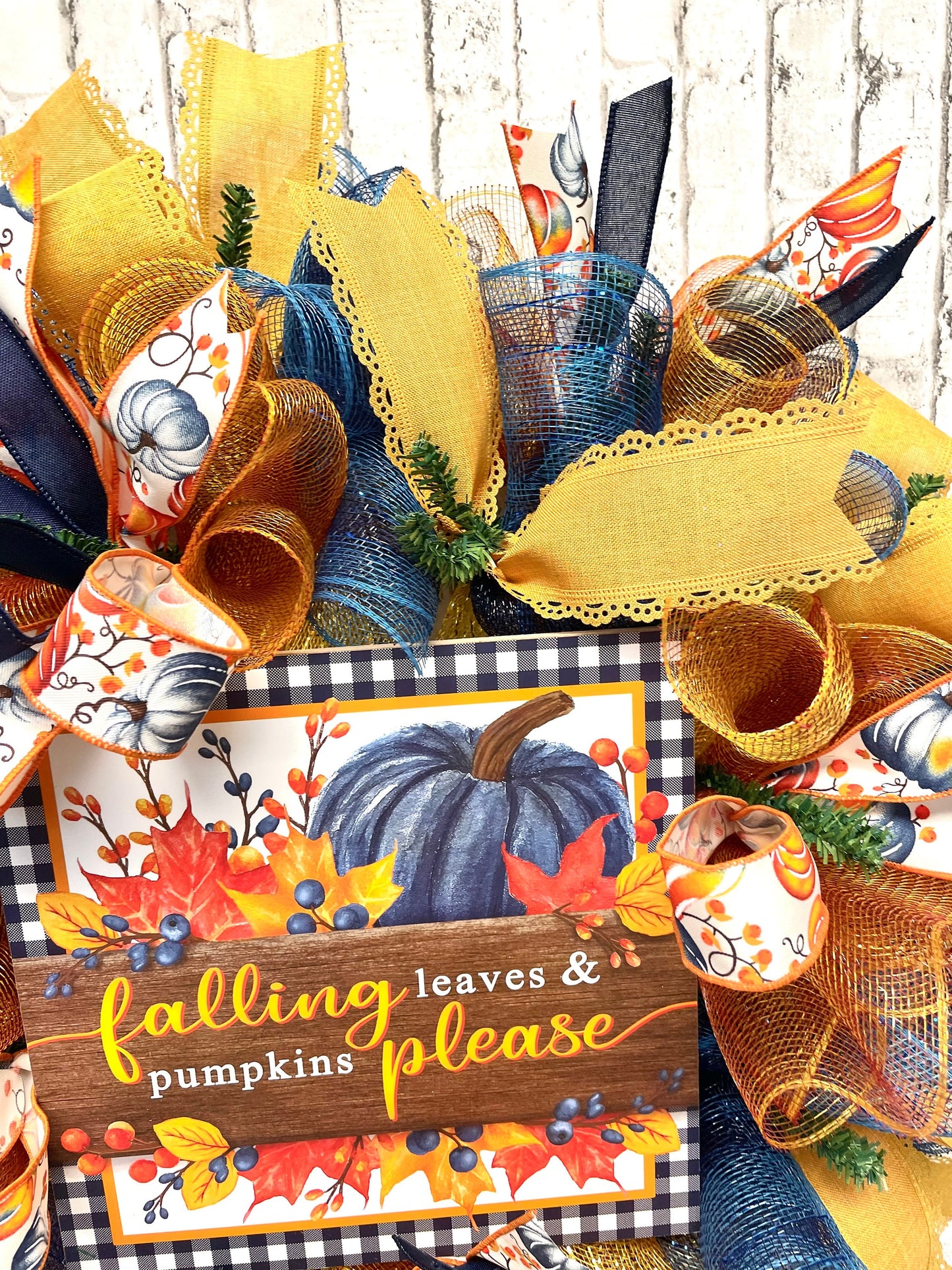 Fall wreath, blue fall wreath, fall mesh wreath, housewarming gift, birthday gift, blue pumpkin wreath, shipping included in price.