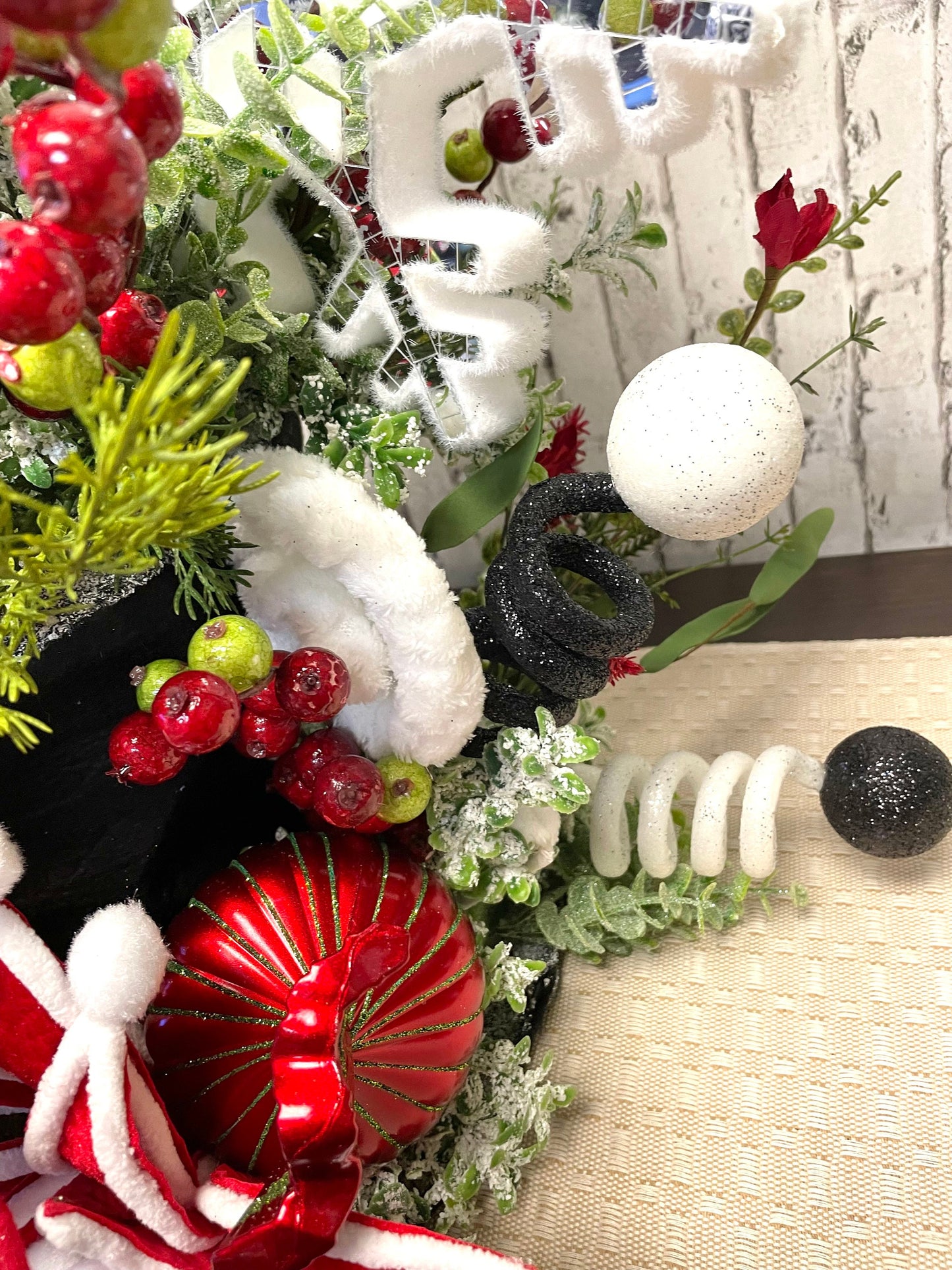 Snowman tree topper, Christmas tree topper, black hat tree topper, snow theme tree topper, Christmas decor, shipping included
