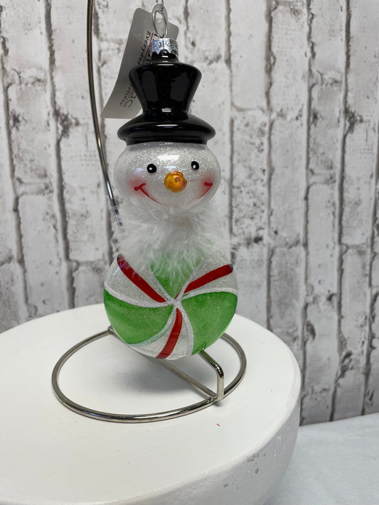 snowman peppermint Christmas ornament