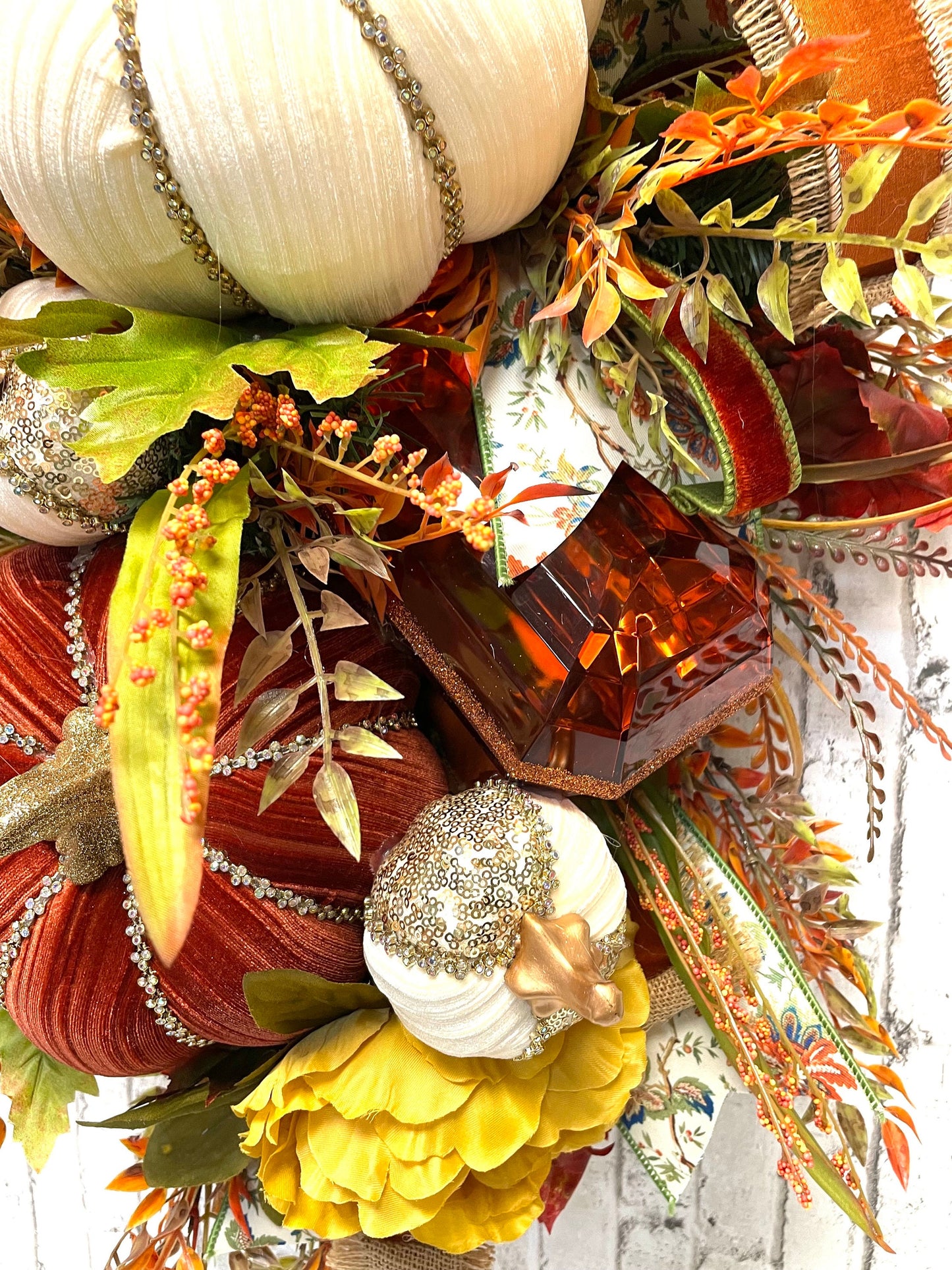 glam fall swag, designer pumpkin and jewels fall swag, glam fall wall decor, mark Robert’s  glam pumpkin, shipping included